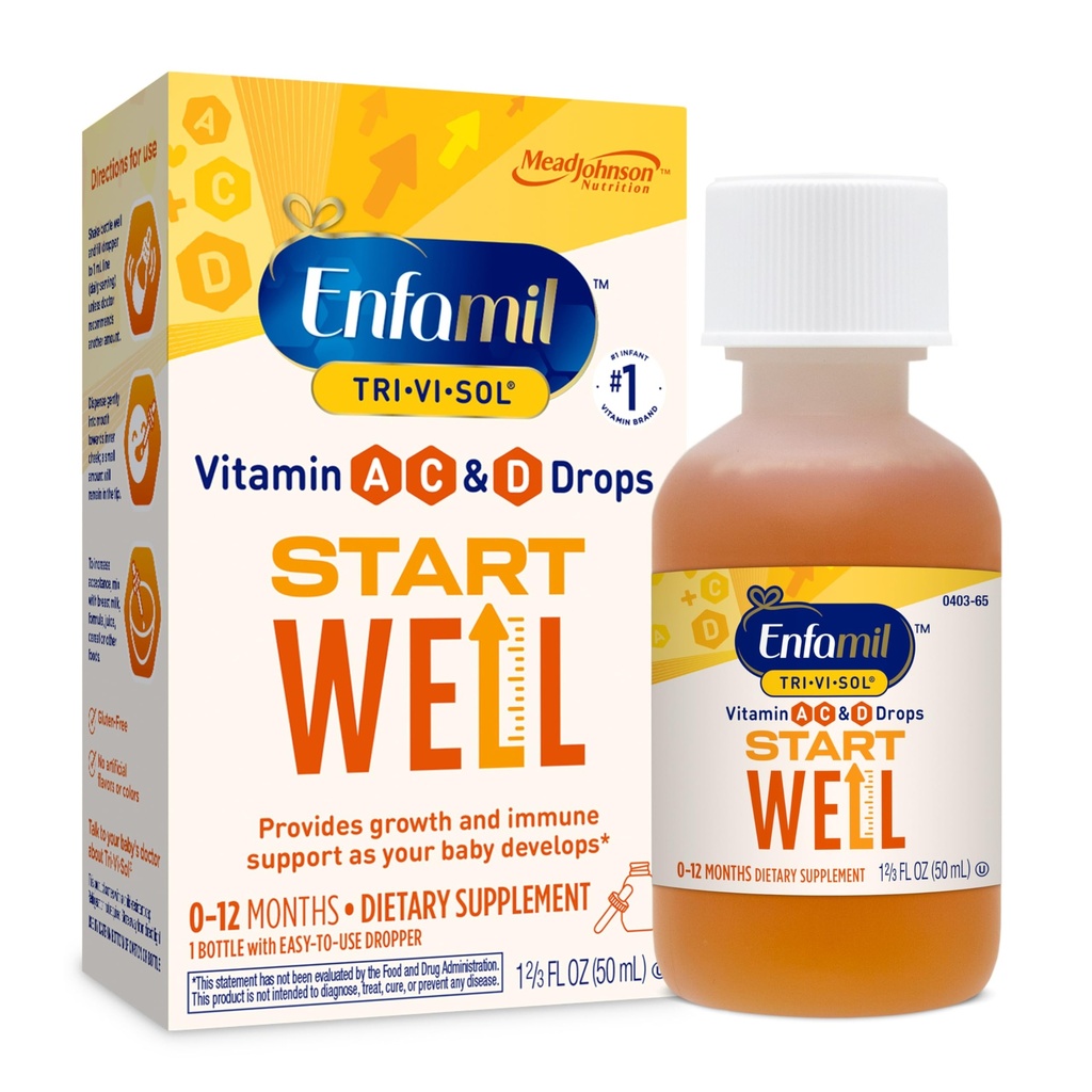 Enfamil Tri- Vi- Sol Infant Multivitamin Drops, understøtter vækst og immunforsvar for babyer, 50ml flaske