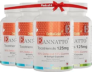 WELLENess EXSTT Eannatto Tocotrienols E-vitamin Kocopherol Free, Non-GMO, Gluten Free & Antioxidant 125MG 60 Softgel (pakning med 4)
