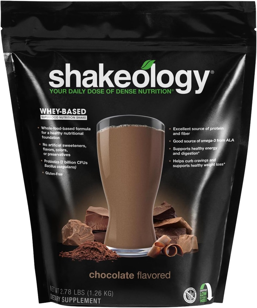 Shakeology Whey Protein Powder Blend - Gluten Free, Superfood Protein Ryst med vitaminer og mineraler - Hjælper støtte sund vægttab, Lean Muscle Support, Gut Sundhed - Chokolade, 30 Servere