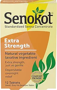 Senokot ekstra styrke Naturlig vegetabilsk lakativ ingredient tabletter, Senna koncentrat, Double- styrke for blid, Overnatning Relief from Occasional Constipation, 12 ct