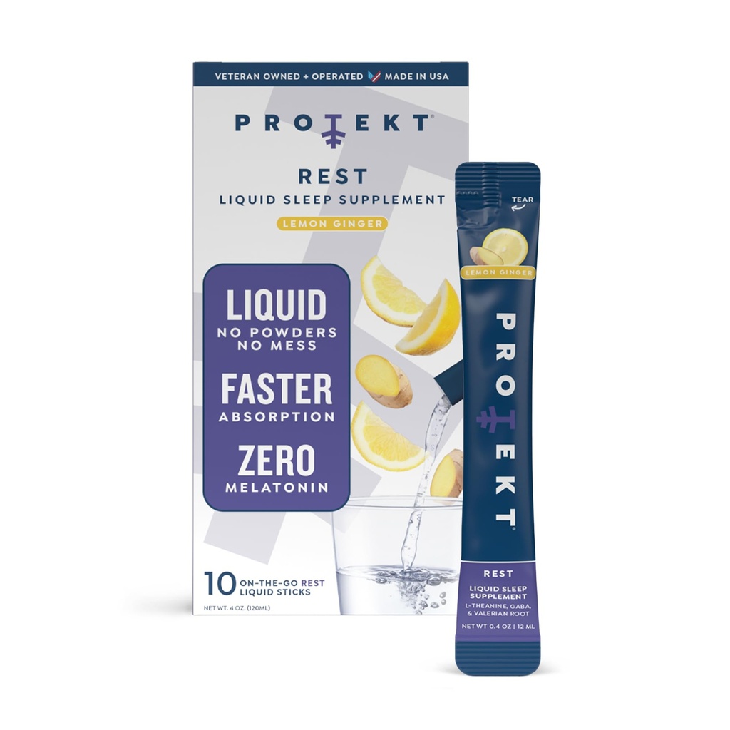 PROTEKT GABA L Theanin Supplement # 124; Melatoninfri sovestøtte til voksne # 124; Valerian Root for Night Support & Restful Sleep # 124; GABA Calm Liquid Drink Mix for voksne # 124; Lemon Ingefær, pakke med 10