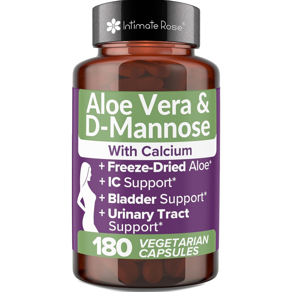 Intimative Rose Aloe Vera Kapsler - IC Kosttilskud - 200x Koncentrat Pure Aloe Vera + D- Mannose + Calcium - Let at synke Aloe Pills