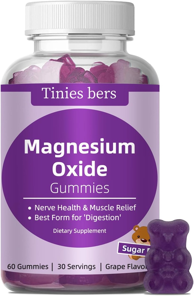 Magnesium Oxide Gummies 500mg, Sugar Free for adult & Kids, Best Mg Form for 'fordøjelse', for Sleep, Nerve, Head Health, Muscle & Stress Relief, Gluten Free, Non GMO, Vegan, Pectin, 60