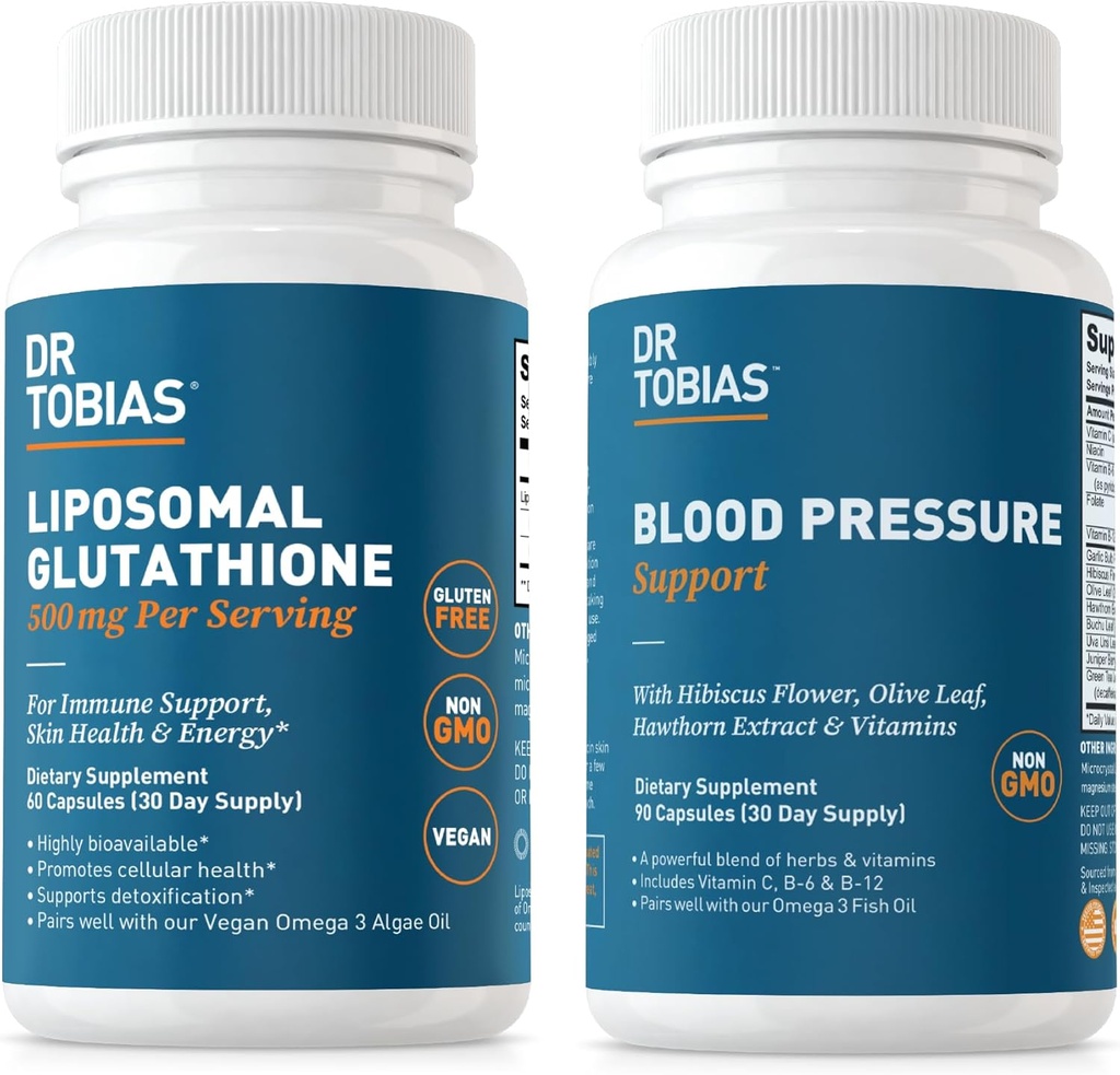 Dr. Tobias Blood Pressure Support og Liposomal Glutathione - Understøtter cirkulære sundhed, Detox, og immunfunktion - ikke-GMO