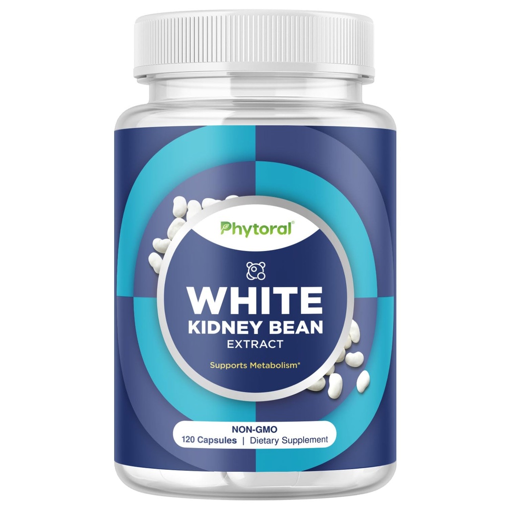 Phytoral White Nyre Bean Extract Carb Blocker - Hvide Nyre bønner supplement til Metabolisme Boost & Ease Kalorier fra Starkmad - Carb Control Kosttilskud - 120 Kapsler