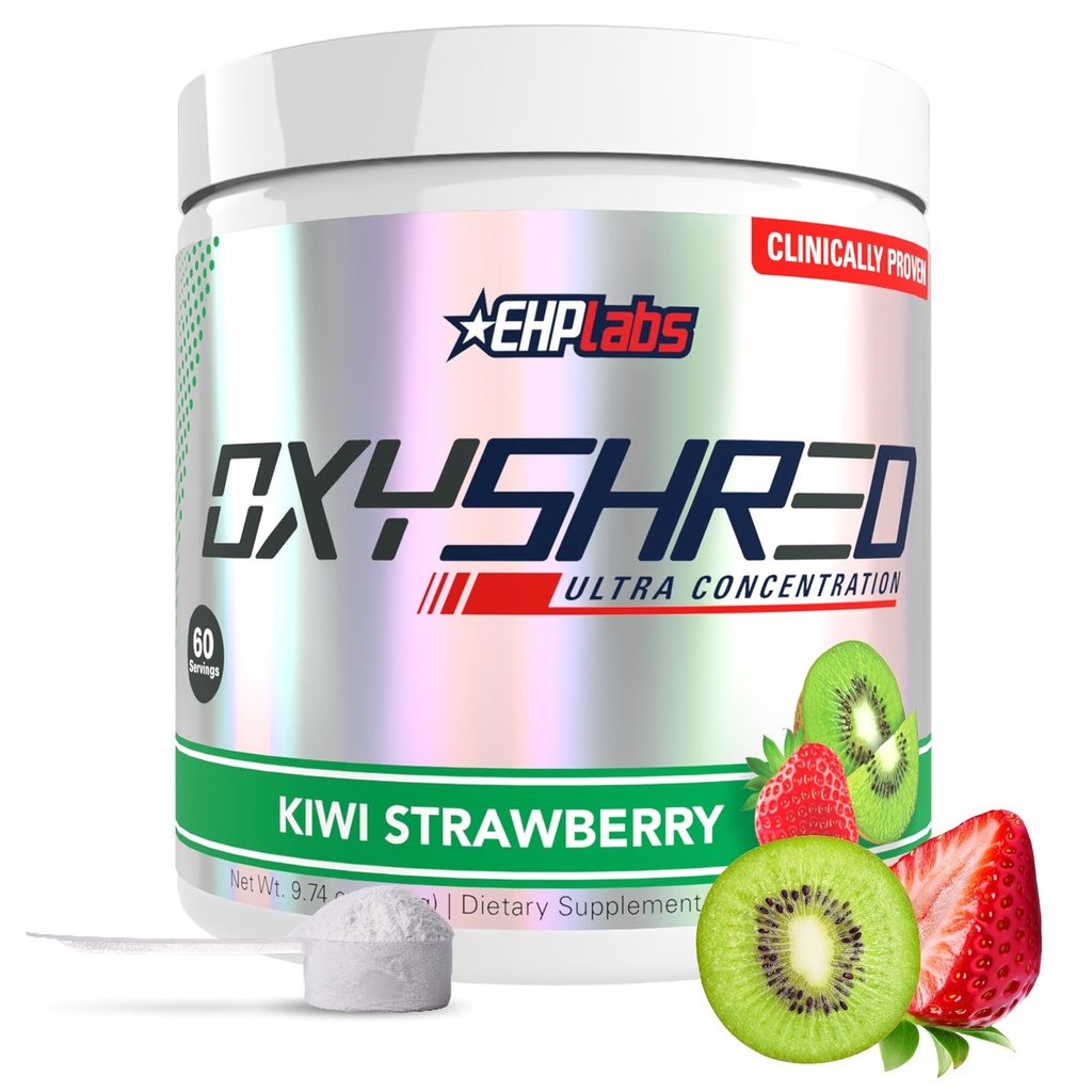 EHP Labs OxyShred Pre Workout Powder - Preworkout Powder med L Glutamin & Acetyl L Carnitin, Energy Boost Drink - Kiwi Strawberry, 60 Servering