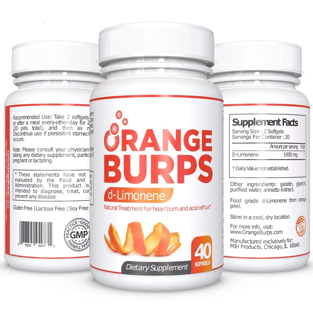 AppelsinBurps Yep 124; D- Limonene Supplement - Acid Reducer (Antacida for Acid Reflux), Heartburn Relief, GERD Relief, og fordøjelsesbesvær Relief Yep 124; Orange Peel Extract for Health and Wellness (1000 mg, Pack of 3)