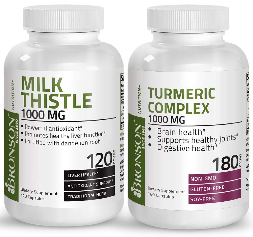 Bronson Turmeric Curcumin with BioPerine High Potency Joint Support + Milk Thistle 1000mg Silymarin Marianum & Dandelion Root