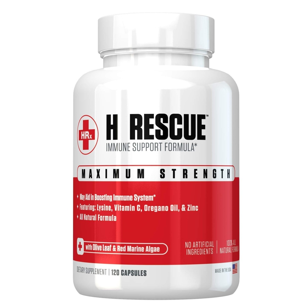 Re + Gen Nutrition H Rescue immun Support for voksne, Kapsler med zink, C-vitamin, L lysin Aminosyre & Oregano Oil for Immunity Health hos mænd og kvinder, 120 Kapsler