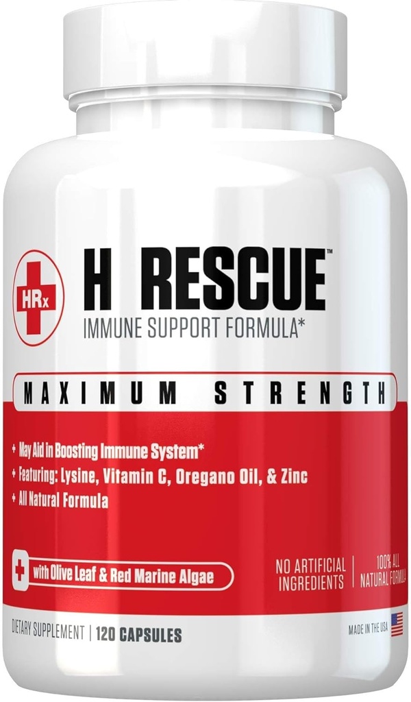 Re + Gen Nutrition H Rescue immun Support for voksne, Kapsler med zink, C-vitamin, L lysin Aminosyre & Oregano Oil for Immunity Health hos mænd og kvinder, 120 Kapsler