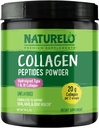 NATURELO Collagen Peptid Powder, Hydrolyzed Collagen Type I & III, Huden hår & fælles sundhed - Unflavored, 16 Ounces