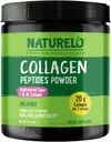 NATURELO Collagen Peptid Powder, Hydrolyzed Collagen Type I & III, Huden hår & fælles sundhed - Unflavored, 16 Ounces