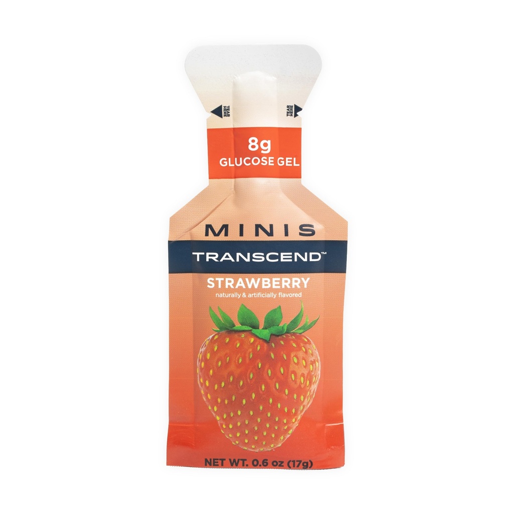 Transcend Foods Mini Strawberry Gel (.6 oz, Pack of 12) Fast- Fungerende Carb Gel Strawberry Flavor - Rejsestørrelse, Koffein fri, Gluten fri
