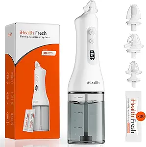 iHealth Electric Nasal Vanding System for voksne & Børn - Gentle Sinus Skyl for Rhinitis & Sinusitis Relief, 400ml Easy- Clean Large Tank, Vandtemperatur Måling, 30 Premixed Saline Packets