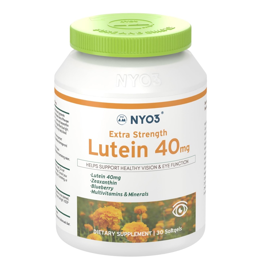 NYO3 Lutein & Zeaxanthin 40mg med blåbær, 30 Softgels Eyes Vitamin og Mineral Supplement- Eye $Vision Health