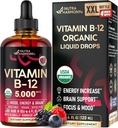 USDA Organic Vitamin B12 Sublingual Drops - 5000 mcg Liquid Vegan Methylcobalamin til kvinder & mænd - Energy Boost, Focus & Food, Brain Health Support - Maksimere Absorption - 4 måneder Tilgang, 4 fl oz