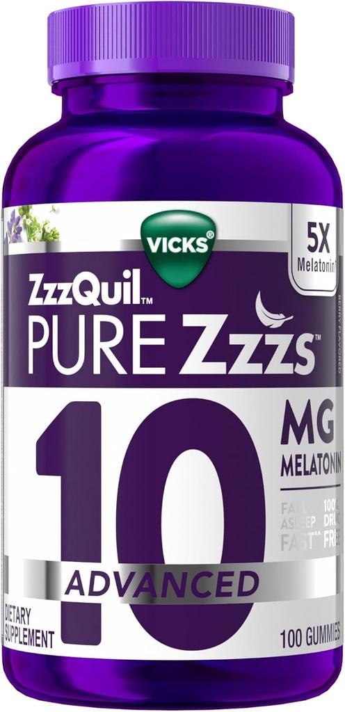 ZzzQuil Pure Zzzs Advanced Melatonin Gummies, Sovehjælp med kamille & lavendel til voksne Berry Flavored, 100 Greve