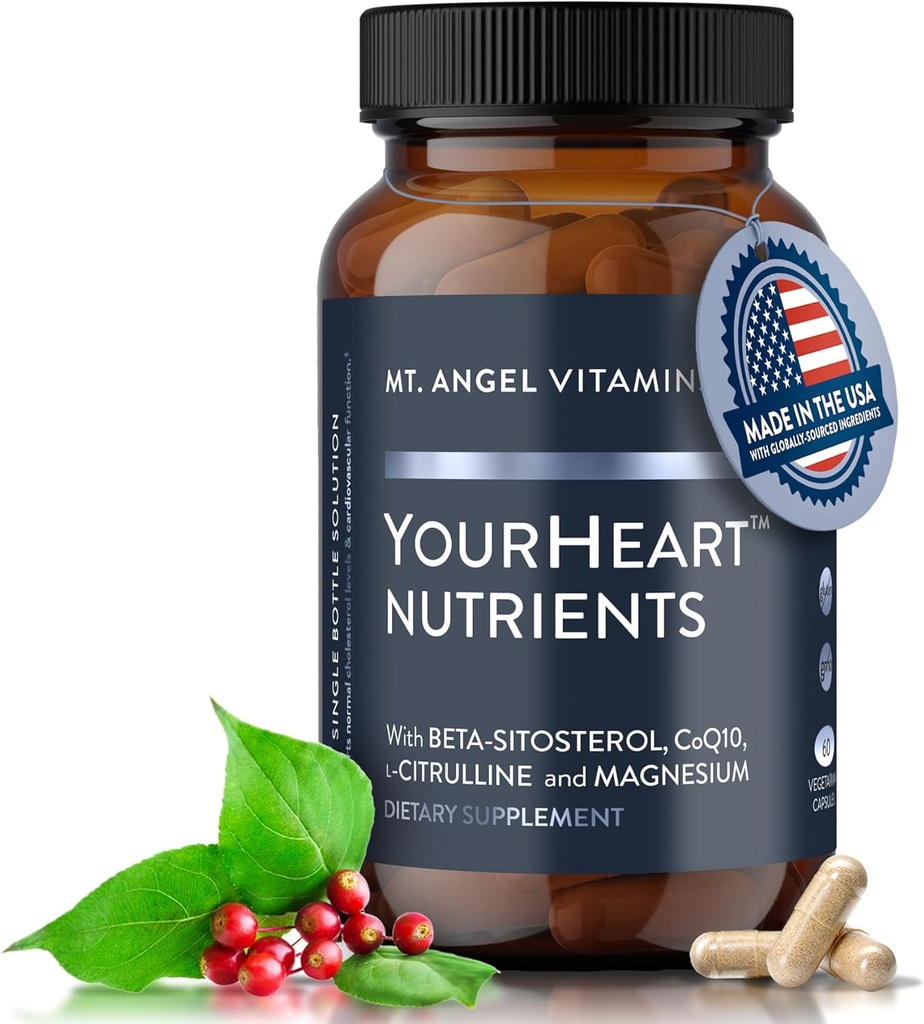 Mt. Angel Vitaminer dit hjerte næringsstoffer kapsler - hjerte sundhed & blodtrykssupport supplement med CoQ10, Hawthorn, Magnesium og Arjuna - Kardiovaskulær støtte til mænd og kvinder - 60 kapsler
