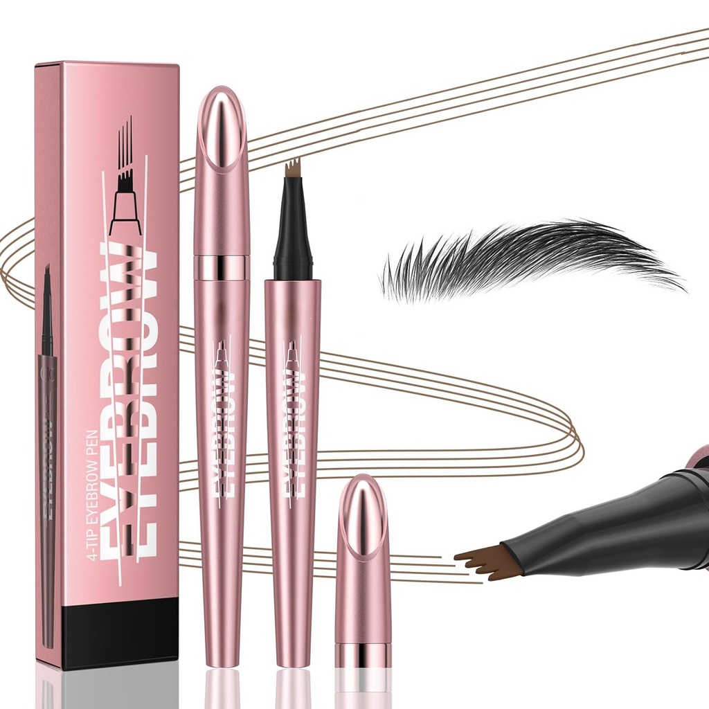 Q708 3D Microblading Eyebrow Pencil, Vandtæt, 4-Tippet, Long- Lasting, Micro- Fork Applicator for Natural Brows, All Skin Tones (2 # Dark Brown)