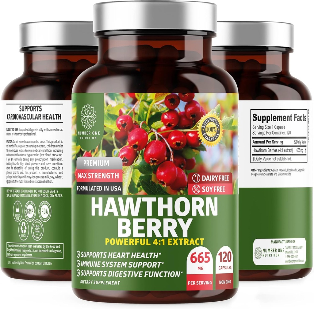 N1N Premium Hawthorn Berry kapsler [Max Strength, 2660mg] Alle naturlige Hawthorn ekstrakt supplement til støtte Immunitet, 120 Caps