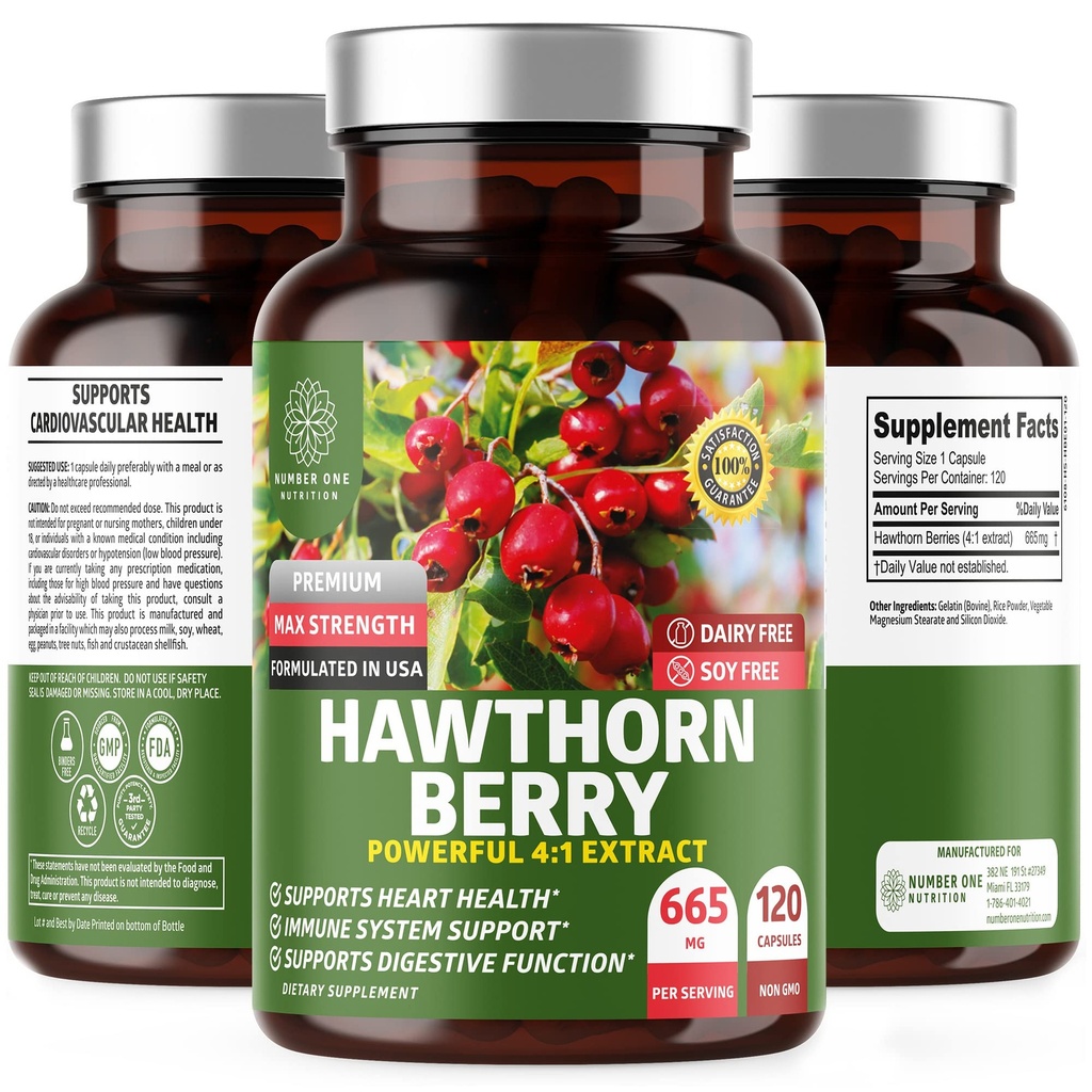 N1N Premium Hawthorn Berry kapsler [Max Strength, 2660mg] Alle naturlige Hawthorn ekstrakt supplement til støtte Immunitet, 120 Caps