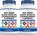 Sea Moss Black Seed Oil Ashwagandha Turmerisk Bladderwrack Burdock - med Manuka, Honning Mælkebøtte, ACV Black Pepper Gluten Free - 2 -Pack