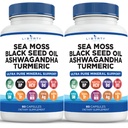 Sea Moss Black Seed Oil Ashwagandha Turmerisk Bladderwrack Burdock - med Manuka, Honning Mælkebøtte, ACV Black Pepper Gluten Free - 2 -Pack