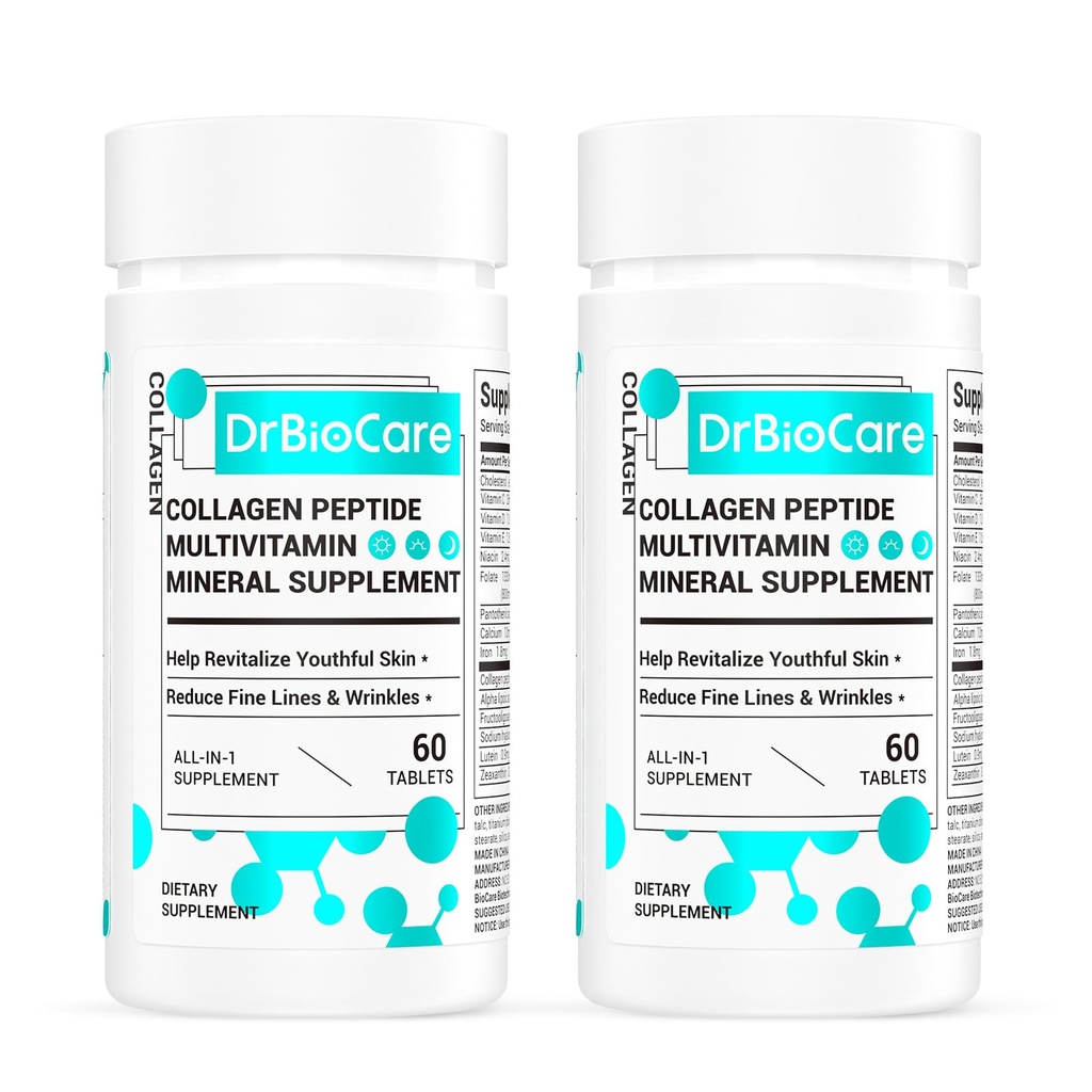 DrBioCare collagen peptider til kvinder, skønhed Vitamin & Mineral supplement, indeholder vitamin D3, Probiotika til kvinder & Collagen peptider, vitamin B kompleks, vitamin E 120 tabletter