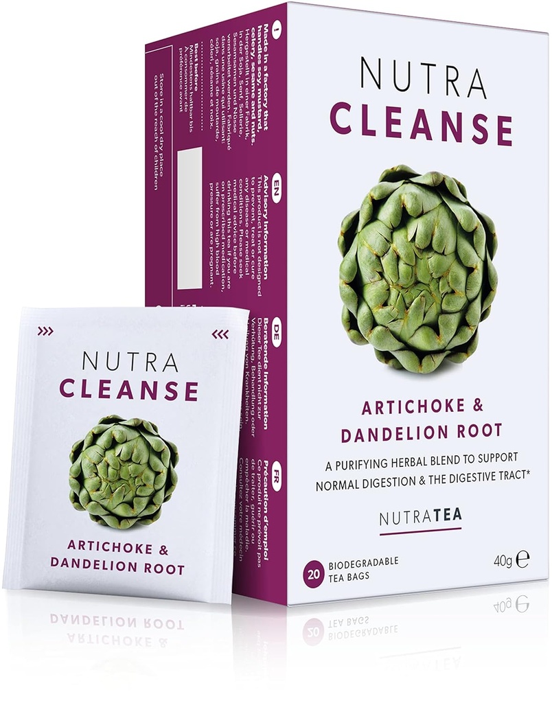 Nutra Tea NUTRACLEANSE - Detox Tea | Colon Cleanse Tea | Constipation Teabags - Full Body Detox Cleanse – Includes Dandelion Root & Burdock Root - 20 Individually Wrapped Bags - Herbal Teas (1 Pack)