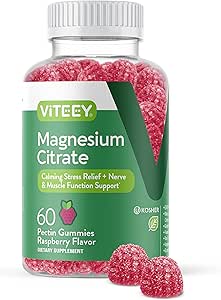 VITEEY Magnesium gummier til voksne - 66mg af Magnesium Citrate Gummy til ro, søvn, nerve & muskelfunktion Support - Vegetarisk, Gluten Free - 60 Greve