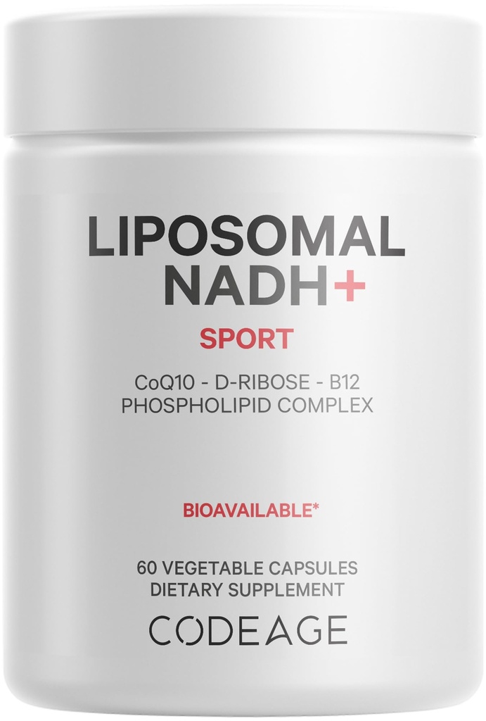Codeage Liposomal NADH + Supplement - NADH, vitamin B12, D- Ribose as Bioenergy Ribose, CoQ10- 2- Måned Supply - Liposomal Levering - β- Nicotinamid Adenine Dinucleotid Pills - Non- GMO - 60 Kapsler