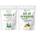 Micro Ingredients Oil of Oregano Softgels 300 Count & Vegan Omega 3 Algae Oil Supplement Bundle 2 Pack- 124; Carvacrol & Thymoquinone - 124; Full Spectrum Omega-3 Alternativ