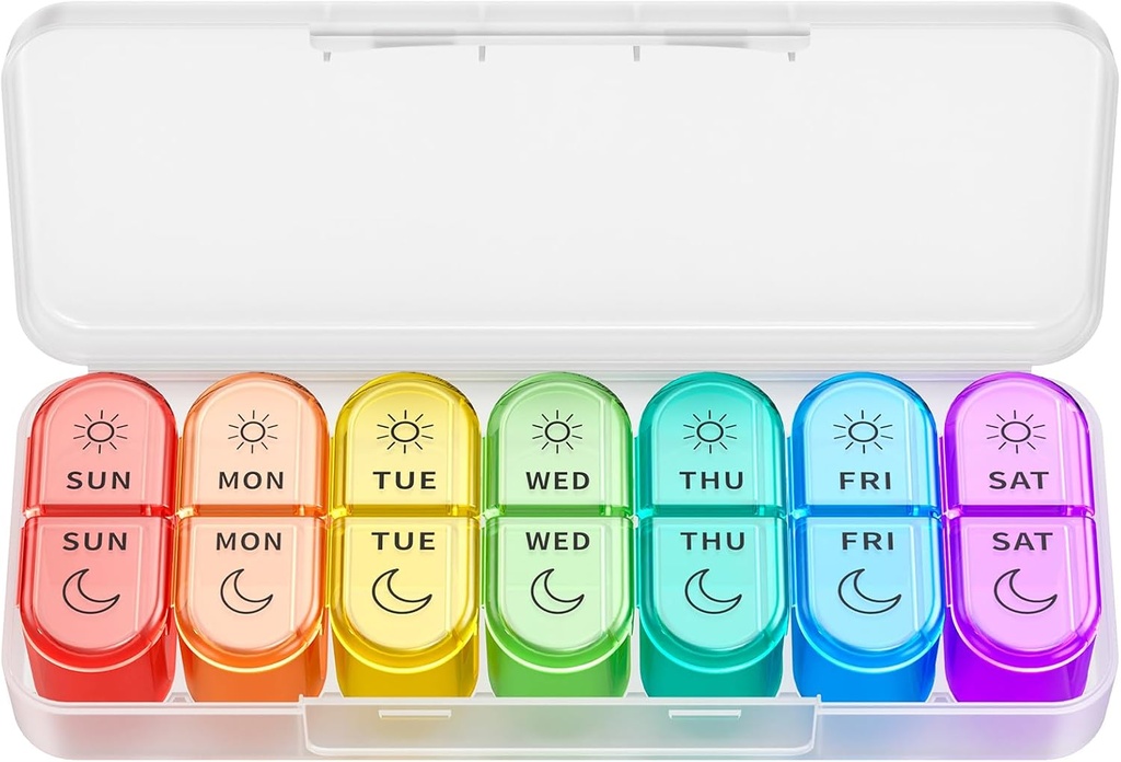 Ugentlig Pill Organizer 2 gange om dagen - AM PM Pill Organizer med 7 Daily Color- Coded små sager, morgen og nat rejse pill sager for vitaminer, medicin, og kosttilskud