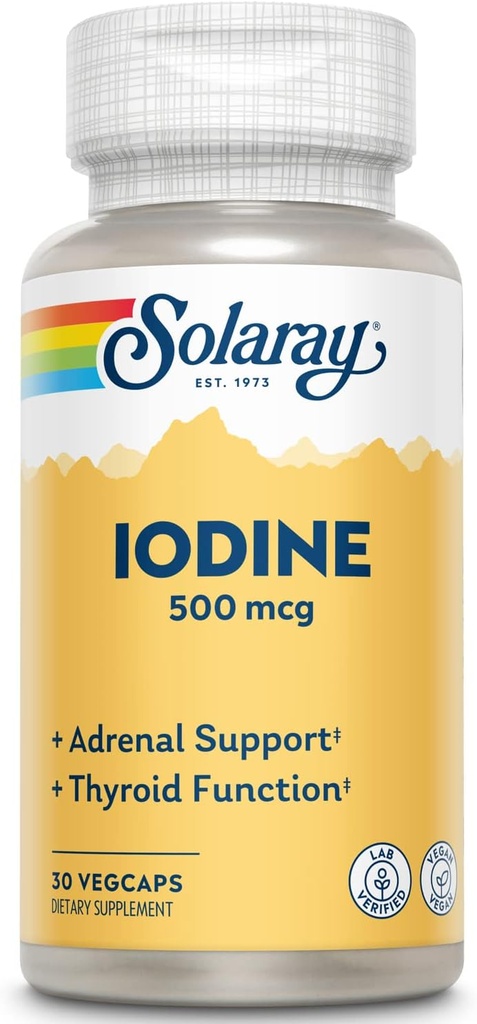 Solaray jod 500 mcg, jod supplement til sund binyre- og thyreoideastøtte, energi, stofskifte, og fokus, kalium iodide, Vegan, 60- dag Money- tilbage garanti, 30 Servere, 30 VegCaps