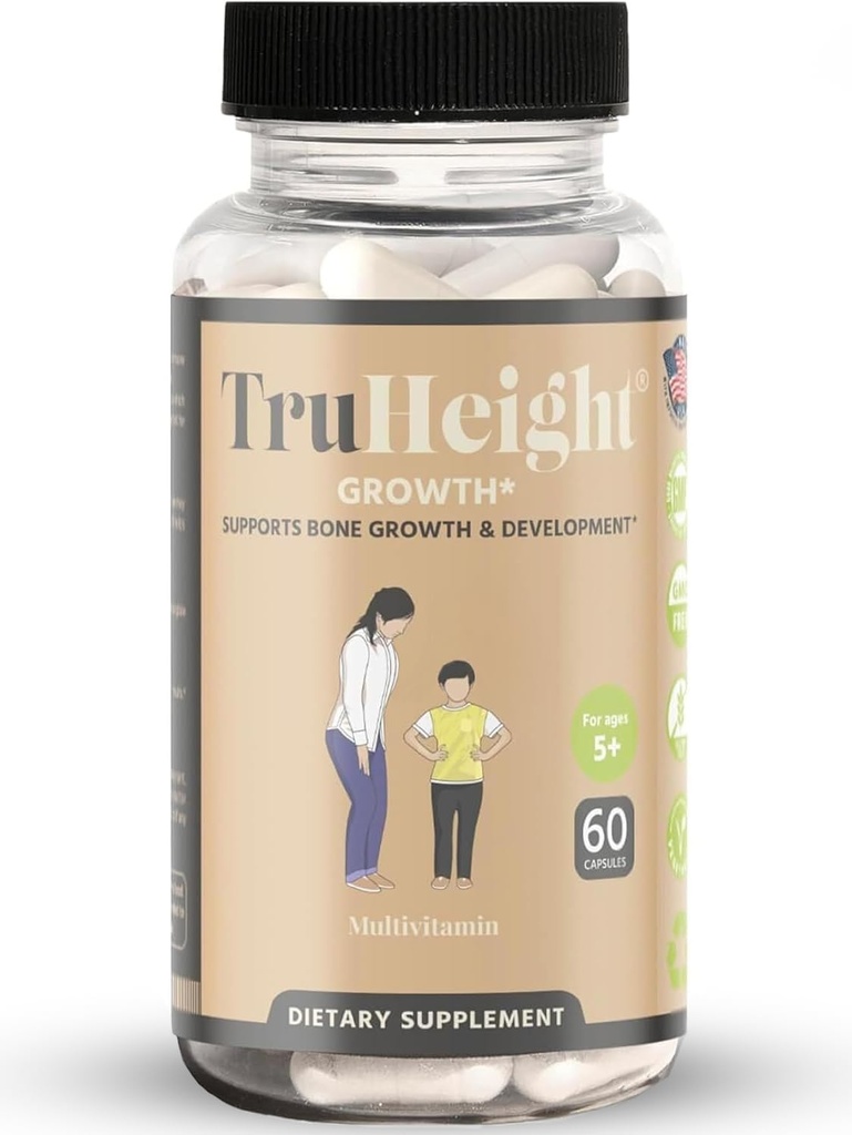 Truhigh Growth Capsules - Natural Growth & Development Supplement for Kids & Teens - Udtalelse af Pediatricians - Vitamin D, K, Calcium & Ashwagandha - Knoglestærke kapsler - Kids Vitamin, alder 5 +