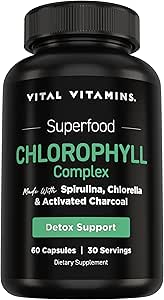 Vital Vitamin Chlorophyll piller - Body Deodorizing Supplement - Lavet med Spirulina, Chlorella, Organic Persley, Mint, & Aktiveret Charcoal - Defeat Odor naturligt - for kvinder og mænd - 60 kapsler