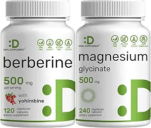 Deal Supplement Magnesium Glycinate 500mg Veggie Capsules & Berberine Supplement with Yohimbine Bundle – Easily Absorbed Chelated Mineral – High Absorption Hydrochloride HCl Forms
