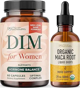 SMNutrition Organic Maca Root Tincture and Women's DIM Supplement | Hormone Balance Bundle with Liquid Maca Root Drops (120 Servings) and 250mg DIM Supplement for Women Complex (60 Servings)