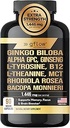 Ginkgo Biloba Alpha GPC Supplement med Panax Ginseng L Tyrosine med L Theanine, Bacopa monnieri, Rhodiola Rosea, Phosphatidylserin, B12, MCT, DMAE - Complex Medic124; Lavet i USA