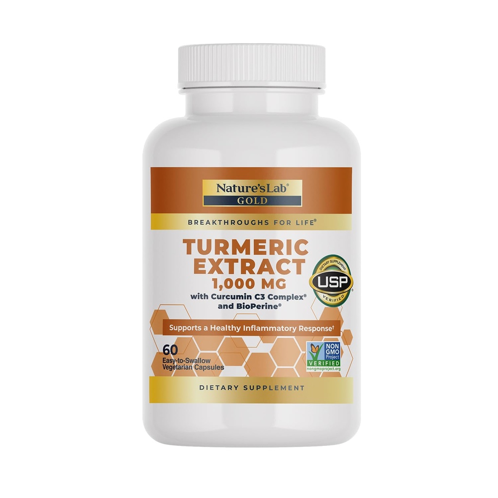 Nature 's Lab Turmeric Extract med Curcumin C3 & BioPerine 1000mg - fremmer kardiovaskulær, fordøjelse og immunforsvar - 60 kapsler (30 dages forsyning)