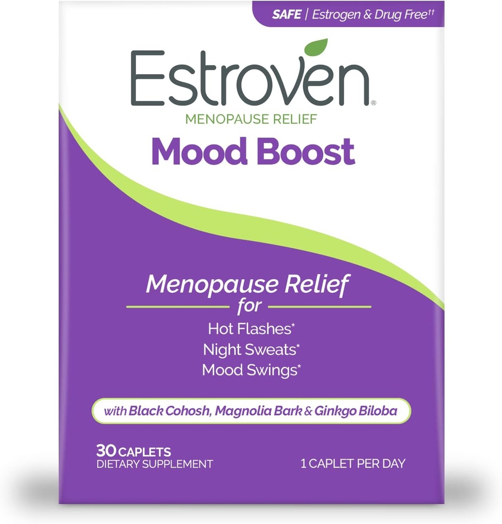 Estroven Mood Boost til menopause Relief, hjælper med at reducere varme blinker & nat sweats, Hjælper Administrer Mood Swings, 30 Greve