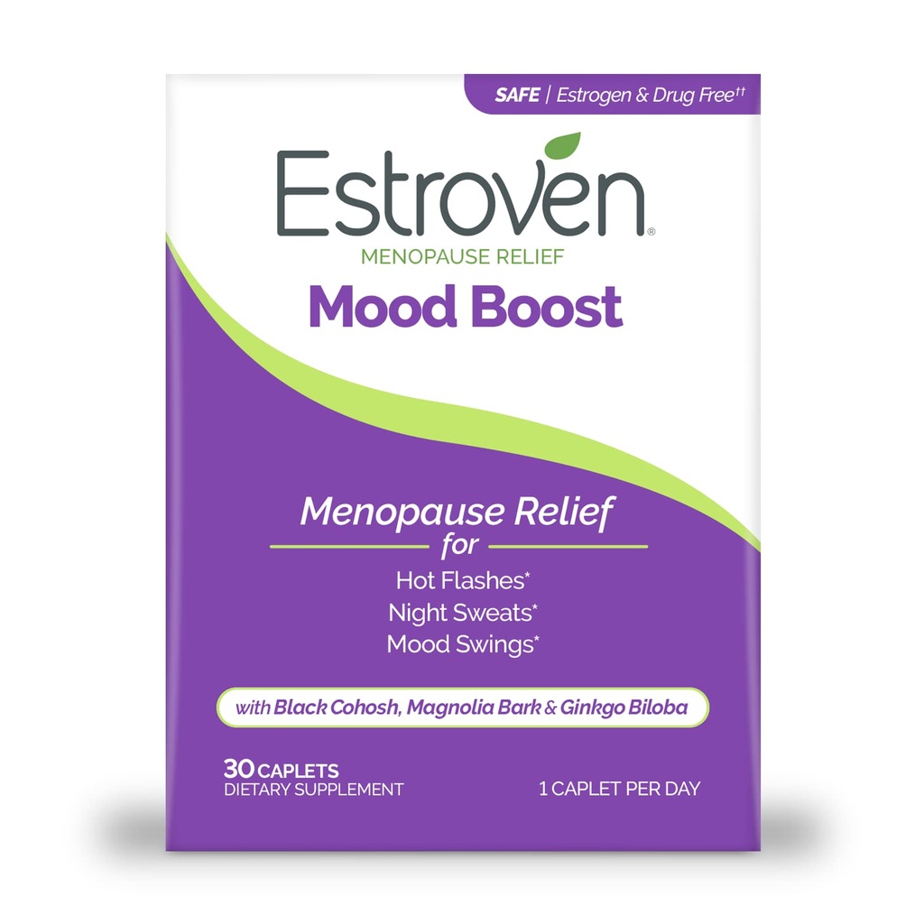 Estroven Mood Boost til menopause Relief, hjælper med at reducere varme blinker & nat sweats, Hjælper Administrer Mood Swings, 30 Greve