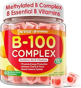 Super Vitamin B Complex Gummies - All B Vitamins Including Methyl B12, B1, B2, B3, B5, B6, Biotin, Methylfolate with Vitamin C, Choline, Inositol, PABA for Energy, Brain & Immune Support, Sugar Free