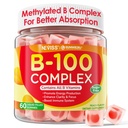 Super vitamin B Complex Gummies - alle B vitaminer herunder methyl B12, B1, B2, B3, B5, B6, biotin, methylfolat med C-vitamin, cholin, Inositol, PABA for energi, hjerne & immunforsvar, sukker fri
