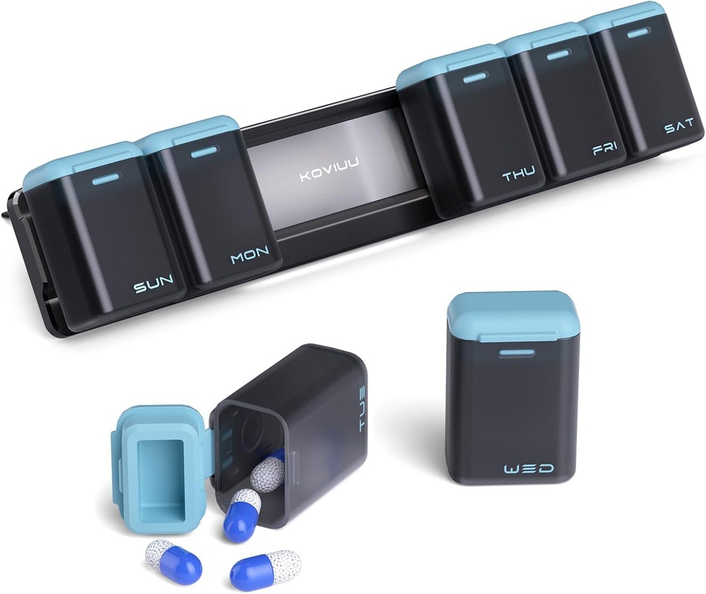 Ugentlig Pill Organizer Magnetisk, Aftagelig Pill Box 7 Dag 1 Tid om dagen, Stor Pill Case Rejser, Uge engang Daglig Medicin Dispenser, Medicin Container Holder for Supplement Vitamin, Blå