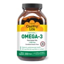 Country Life Omega-3 Fish Oil Supplement, 1000mg, 180mg EPA & 120mg DHA, Fish Oil Concentrate, Burpless, 200 Softgel, Certified Gluten Free
