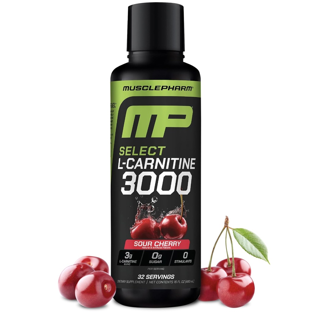 Muskel Pharm L- Carnitin 3000, Ultimate Liquid L Carnitin supplement til high-performance, understøtter Metabolisme, Hydration & energi, Zero Sugar, Lave kalorier, Sour Cherry Flavor, 32 Serveringer