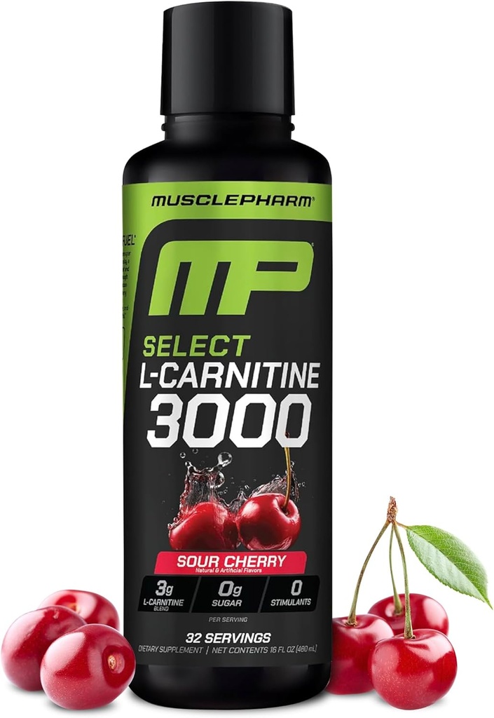Muskel Pharm L- Carnitin 3000, Ultimate Liquid L Carnitin supplement til high-performance, understøtter Metabolisme, Hydration & energi, Zero Sugar, Lave kalorier, Sour Cherry Flavor, 32 Serveringer