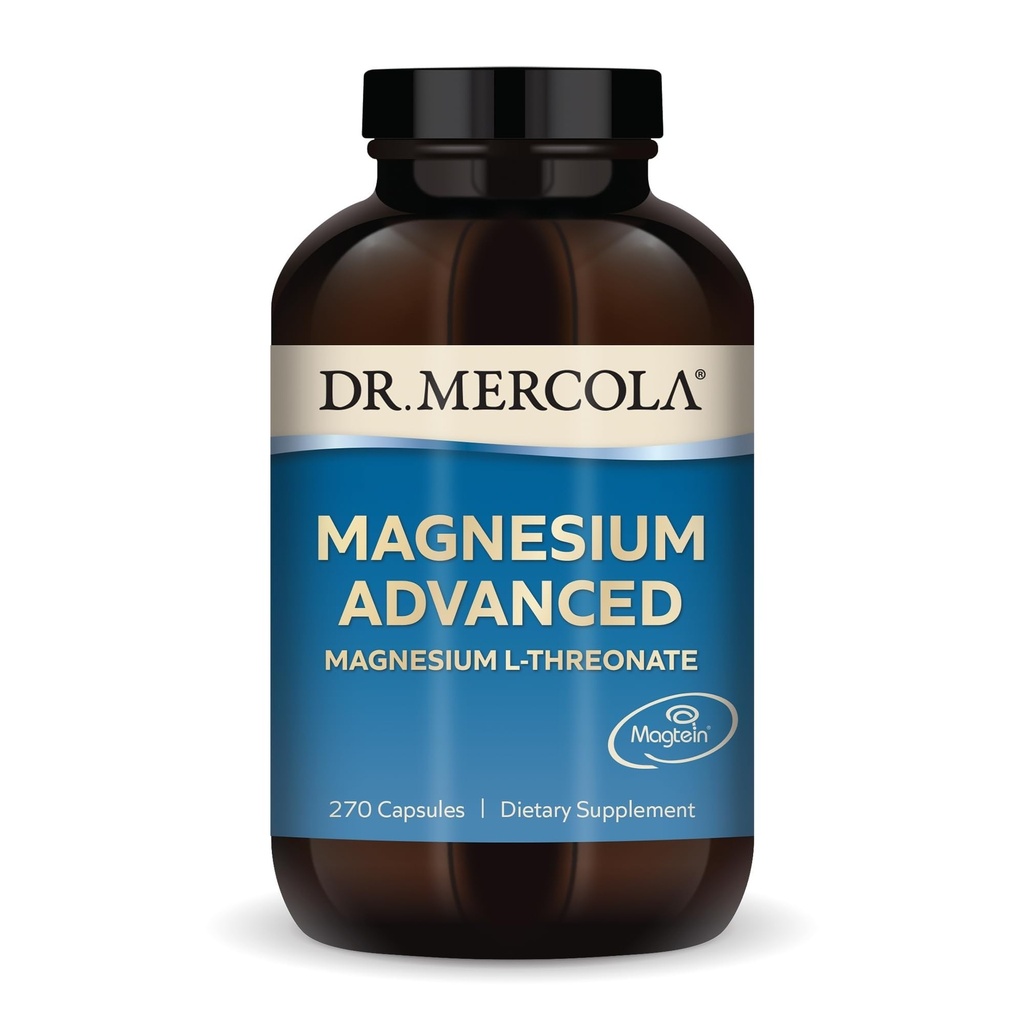 Dr. Mercola Magnesium Advanced - Understøtter Bone, Joint & Brain Health - Bidrager til mere rolig søvn - Non-GMO, Gluten- Free & Soy- Free - 270 Kapsler (90 Servere)