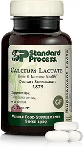 Standard Process Calciumlactat - Knogletæthed og immunforsvar - Aids Blood Clotting & Normal Cell Function - Vegan, Gluten- Free, Non- Dairy, Non- Soy & Non- Grain - 90 tabletter (30 Servere)